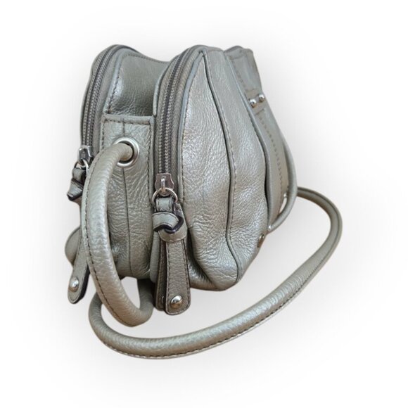 Tignanello Metallic Gray Pebbled Leather 3 Compartment Crossbody Bag - Picture 4 of 8